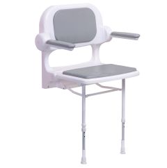 2000 SERIES FOLD UP GREY PADDED SHOWER  SEAT WITH BACK AND ARMS
