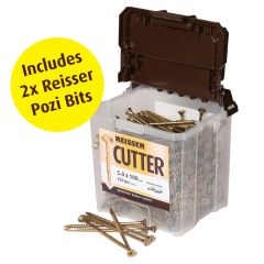 REISSER CUTTER POZI YELLOW WOOD SCREWS 5 X 100MM (TUB OF 250 WITH 2 TORSION BITS)