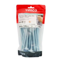 TIMCO CARRIAGE BOLTS & HEX NUTS M10 X 120MM (BAG 20)